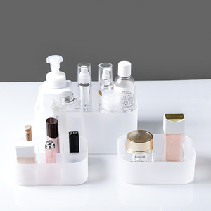 Frosted Cosmetic Storage Box With Compartments For <b>Makeup</b> And Jewelry Desktop Organizer Stackable With Lid - Product Image 2