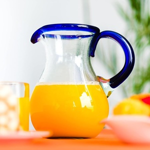 Samyo tay thổi drinkware Mexico Cobalt Blue rim nước trái cây bình thủy tinh bình và uống kính bộ - Product Image 4