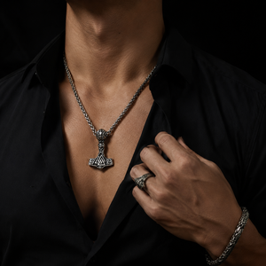 Collier Marteau de Thor Viking en Acier Inoxydable 316L, Pendentif Mjolnir <span class=keywords><strong>Mythologie</strong></span> Nordique, Bijoux Nordiques Vintage pour Cadeau - Vente en Gros - Product Image 3