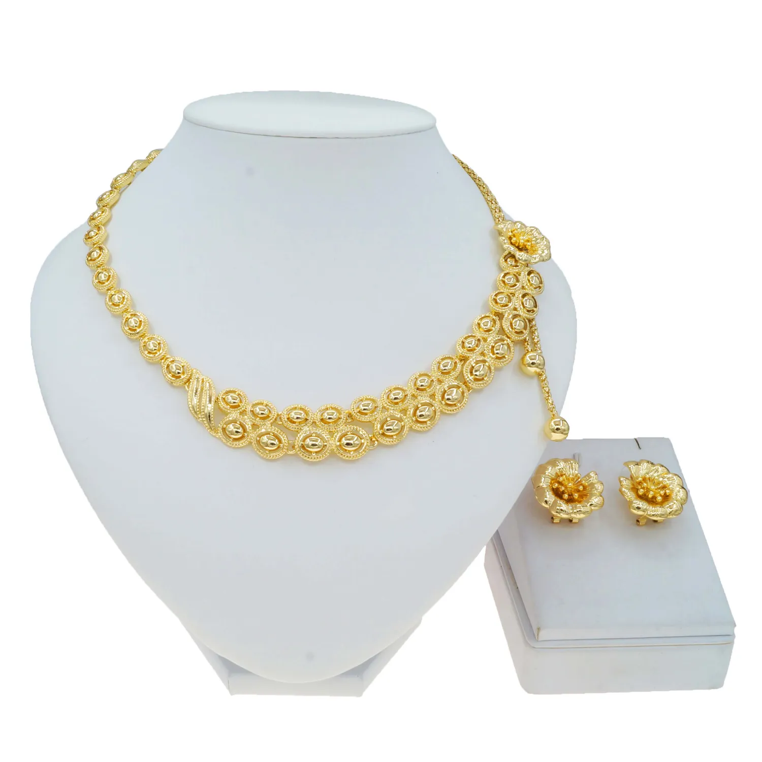 Novidade conjunto de joias banhadas a ouro Dubai, colar e brincos com design elegante, moda africana para mulheres, acessórios de fantasia de festa