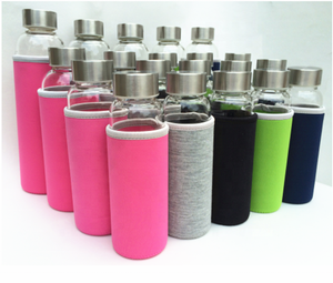 Juego de 6 Botellas de Agua de Vidrio de Lujo de 18 oz / Incluye 6 Fundas/Tapas de Acero Inoxidable / para Kombucha, Jugo, Té - Product Image 1