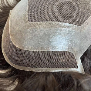 Hollywood <b>Mens</b> Bleached Knots Natural Wave Human Hair <b>Wigs</b> Male Toupee Piece Hair System Hair <b>for</b> Best Price Good Quality#1B - Product Image 5