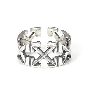 Anillos ajustables de apertura para hombre y mujer, anillos geométricos chapados en plata, estilo Retro Hip Hop, Punk, gótico, con flecha hueca