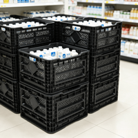 Caisse à lait pliable en plastique de 12,7 gallons, panier de rangement empilable, conteneur de transport logistique pour supermarché et entrepôt