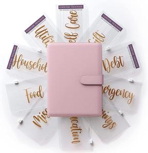 Custom A6 Pink Budget Binder planner with Cash Envelopes, PU Leather Money Organizer For Cash