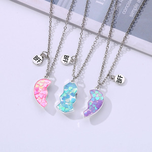3 Pcs/set Best Friends Colliers Sequin Heart Broken Stitching Chain Necklace BFF Friendship Jewelry Gifts for Girl Kids - Product Image 4
