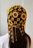Casquette de baseball personnalisée en crochet ajouré motif tournesol, tricotée à la machine et au crochet à la main, vente en gros