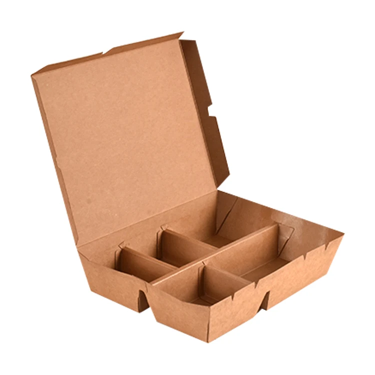 High Quality Biodegradable Kraft Paper Togo Lunch Box 26oz 30oz Three/Five Compartments Sandwich Cake Packaging Takeaway Box