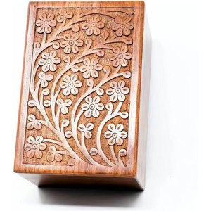 Guci Kremasi Kayu Rosewood Gaya Eropa, Ukiran Tangan Besar Motif Pohon Kehidupan, Kotak Pemakaman untuk Abu Jenazah Manusia, Guci Pemakaman Elegan - Product Image 1