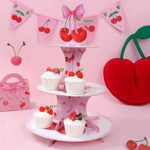 Soporte para Cupcakes con Lazo Rosa, Soporte para Torre de Postres con Temática de Cereza para Cumpleaños, Fiestas de Bebés, Decoración de Bodas - Product Image 4
