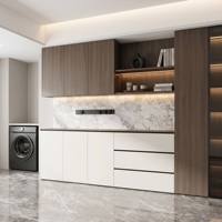 Buffet blanc sur mesure avec cave à vin, rangement gain de place pour salon et salle à manger, directement de l'usine