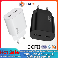 Chargeur mural EU 25W double port USB-C + USB-A PD QC3.0 Super Fast Charging Compatible OEM ODM