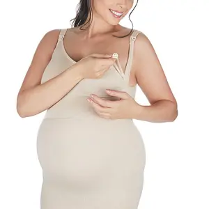 OEM ODM新デザイン卸売フロントバックルマタニティ看護キャミスリップドレスガウン着用妊娠服