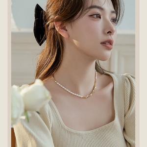 <b>14K</b> <b>Gold</b> Beaded <b>Necklace</b> with Natural Freshwater Rice Beads Luxury Short Style Collarbone Chain Fine Beaded <b>Necklaces</b> - Product Image 5