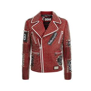 <b>Mens</b> Punk-Brando <b>Motorcycle</b> Studded-Red Biker Leather <b>Jackets</b> - Product Image 1