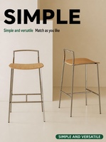 Chaise moderne en bois massif minimaliste avec dossier en métal chromé, hauteur de comptoir, pour îlot de cuisine, bar à domicile, salle à manger