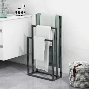 Porte-serviettes en métal blanc à 3 niveaux Porte-serviettes autoportant à 3 barres Étagère de séchage Porte-serviettes de rangement