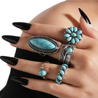 Une bague turquoise minimaliste et créative d'Europe et d'Amérique, une bague bohème pour les vacances pour femmes
