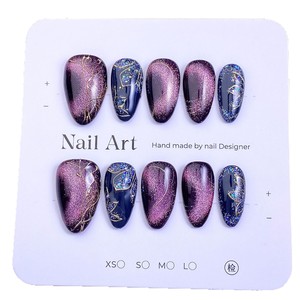 <span class=keywords><strong>Faux</strong></span> ongles de luxe peints à la main, motif petite fleur, effet œil de chat, <span class=keywords><strong>bleu</strong></span> brume, poudre miroir argentée, élégants et faits main - Product Image 5