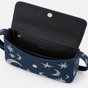 Custom Women’s Moon Star Print Denim Crossbody Bag Casual Shoulder Bag Flap <b>Handbag</b> for Daily Travel - Product Image 5