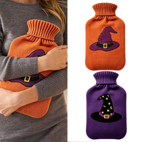 Bouillotte de haute qualité 2L avec housse tricotée Halloween, bouteille d'eau chaude en caoutchouc pour réchauffer les mains en hiver, idéale pour les douleurs menstruelles.