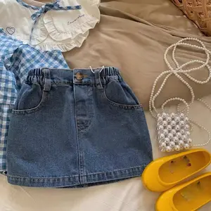 Летняя мода 2023, джинсовые юбки с высокой талией для маленьких девочек, оптовая продажа