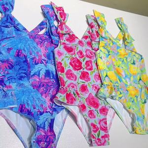 Toddler trẻ em bé cô gái Đồ bơi in một mảnh bơi cô gái ruffles áo tắm mùa hè áo liền quần tắm bơi phù hợp với - Product Image 5