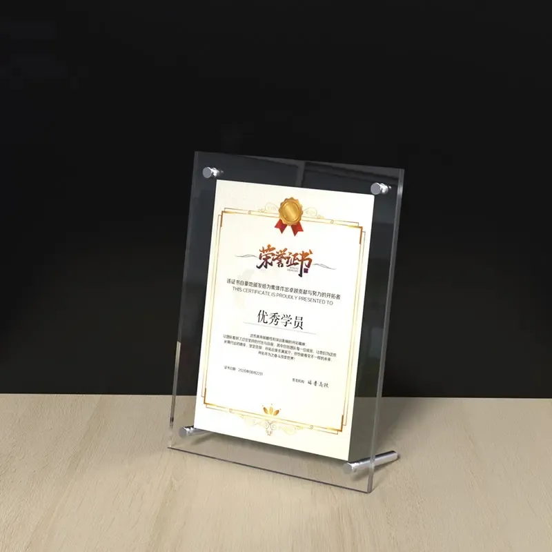 Transparent photo frame acrylic a4 award certificate frame hanging wall A4 metal display rack