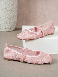 Ballerine Mary Jane da <span class=keywords><strong>Donna</strong></span> Rosa con Pizzo Floreale, Punta Quadrata, Traspiranti, Slip-On, <span class=keywords><strong>Eleganti</strong></span> <span class=keywords><strong>Scarpe</strong></span> Casual da Cerimonia - Product Image 5