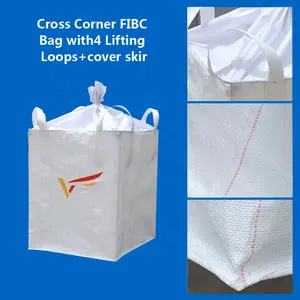 थोक 1 टन क्रॉस कॉर्नर लूप बुना बैग स्लिंग चीन निर्माता का सांस लेने योग्य बड़ा बैग 1000 किग्रा लोडिंग वजन उद्योग