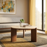 Table basse ronde en céramique moderne à prix de gros direct usine, avec pieds en bois, pour salon