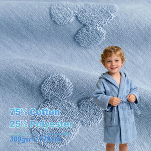 Tissu en jacquard uni en coton 75% et polyester 25%, tricoté en éponge, 300 g/m², antistatique, respirant, évacuant l'humidité, peignoirs de bain, plage, filles - Product Image 1