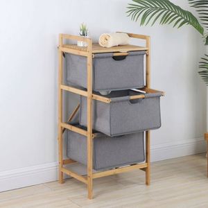 Panier de rangement pliable en bambou à 3 niveaux pour linge, avec étagères en tissu – Vente en gros - Product Image 3
