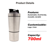 Bouteille shaker de sport en acier inoxydable 600 ml, anti-fuite, sans BPA, avec isolation thermique, personnalisable OEM, pour protéines