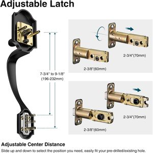 Calzibeno <b>Black</b> Front <b>Door</b> Handle And Deadbolt Set With Crystal Glass <b>Knob</b> Entry Lock Matte Finish Zinc Material - Product Image 5