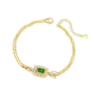 KISVI Bracelet en argent sterling 925 bracelet plaqué or carré émeraude pour femme