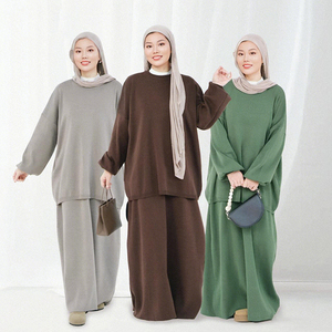 <span class=keywords><strong>Abbigliamento</strong></span> <span class=keywords><strong>islamico</strong></span> 2025 alla moda da donna musulmano-maglione invernale oversize gonna Top due pezzi Abaya Set - Product Image 1