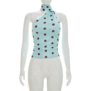 Viviblook J26TP133 Nouveau débardeur d'été asymétrique à pois avec ruban pour femme - Product Image 3