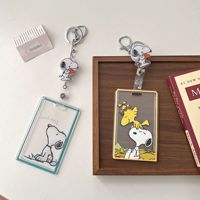 Porte-cartes transparent Snoopy avec cordon rétractable, porte-clés, protège-carte d'étudiant, protège-carte de bus et de métro