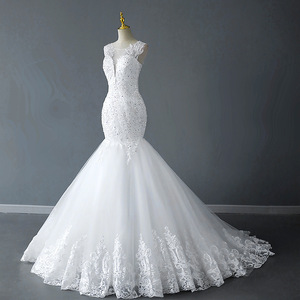 Stile 2022 europa Sexy profondo scollo a V abiti <span class=keywords><strong>da</strong></span> sposa a <span class=keywords><strong>sirena</strong></span> con perline in pizzo con lacci dietro coda di pesce abito <span class=keywords><strong>da</strong></span> sposa - Product Image 4