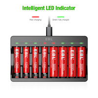 EBL Lot de 4 piles AA rechargeables au lithium avec chargeur 1,5 V 3000 mWh Piles AA longue durée Li-ion