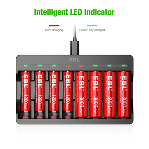 EBL Paquete de 4 Pilas AA Recargables de Litio con Cargador, 1.5V 3000mWh, Pilas AA de Larga Duración, Batería de Iones de Litio AA - Product Image 1