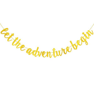 Pancarta 'Que la Aventura Comience', Pancarta 'La Aventura <span class=keywords><strong>te</strong></span> <span class=keywords><strong>Espera</strong></span>' para Cumpleaños con Temática de Viajes, Baby Shower, Graduación, Jubilación HS740 - Product Image 1