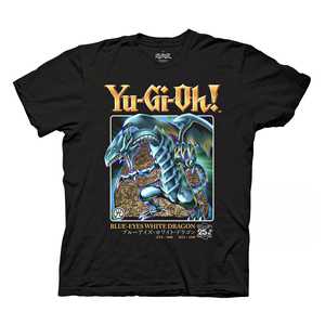 Yu-Gi-Oh! T-shirt per adulti Blue-Eyes White Dragon 25th Anniversary, nera, con licenza ufficiale, vestibilità regolare, manica corta - Product Image 1