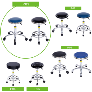 كرسي مختبر دائري مضاد للكهرباء الساكنة من الشركة المصنعة، جلد مضاد للكهرباء الساكنة، قابل لتعديل الارتفاع ودوار، للمدارس والغرف النظيفة والمستشفيات والمصانع وورش العمل - Product Image 2