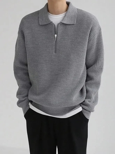 Nouveau pull vintage personnalisé pour homme, tricot décontracté à demi-zip, manches longues, coupe ample - Product Image 4
