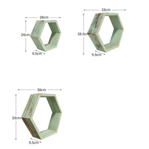Vente chaude affichage moderne hexagone bois nid d'abeille ornement modulaire flottant coloré en bois massif étagère murale étagère de rangement - Product Image 5