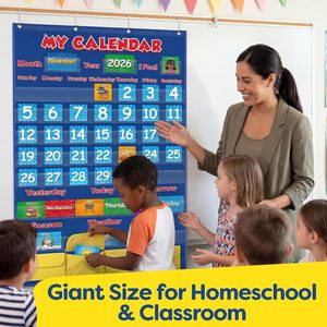 Classroom Calendar Pocket Chart Monthly Kids Preschool Kindergarten Time Management Board 44.534 x 44.534 Inches - Product Image 6