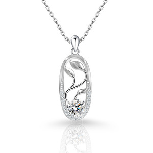 จี้รูปใบไม้เงินแท้ S925 ประดับเพชรโมอิสซาไนต์สี <span class=keywords><strong>D</strong></span> ดีไซน์เรียบหรู ทันสมัย น้ำหนักเบา - Product Image 1