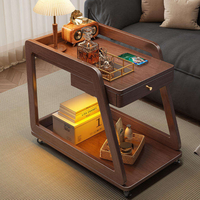 Table basse convertible en bois massif durable, double couche, meuble d'appoint pour canapé, avec roulettes, table de chevet, meuble de salon, chariot